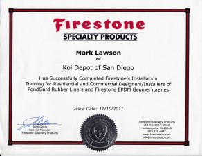 Firestone Pond Liner Certification